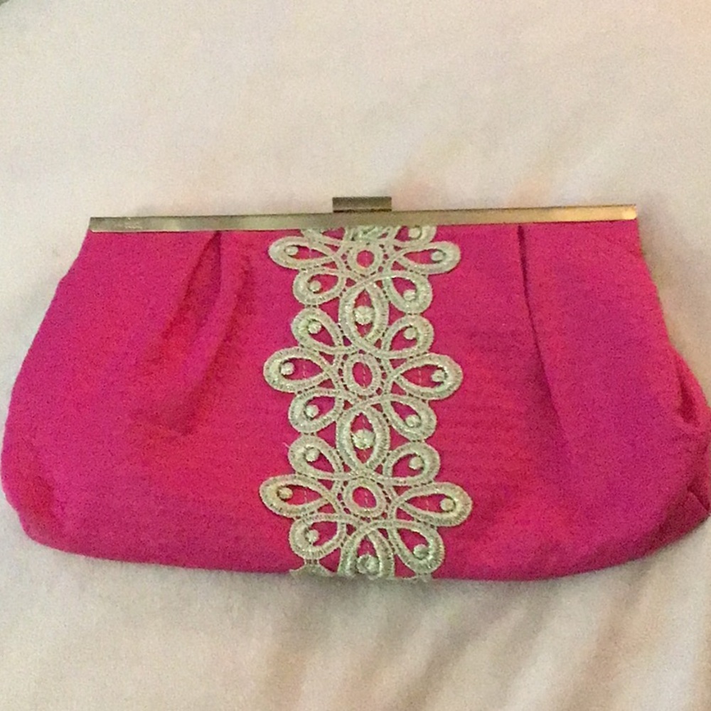 Lilly Pulitzer Pink Clutch with Gold Accents